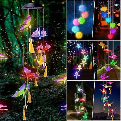 Hanging Colour Changing Solar Powered LED Heart Lights Lamp Garden Wind Chime • £9.89