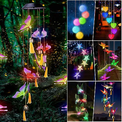 Hanging Colour Changing Solar Powered LED Heart Lights Lamp Garden Wind Chime • £8.89