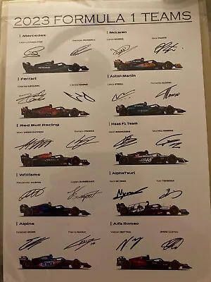 2023 Formula 1 Teams And Drivers Signed Printed Poster A4 For F1 Racing Fans • £4.99