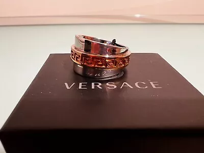 NWT Authentic VERSACE Two Tone Silver Gold Greek Key Men's Ring Sz 21/USA 9 • $299