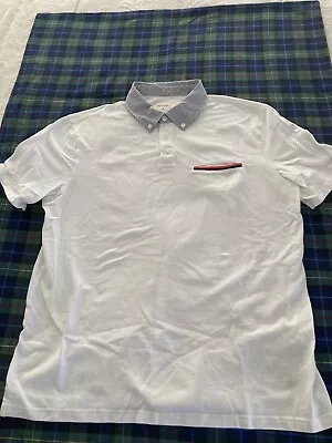Merona Polo Shirt White W/ Seersucker Collar Red Blue Trim Size XL Cotton Summer • $9