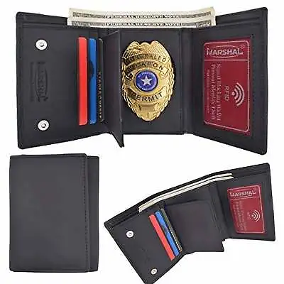 $22.48 • Buy Men's Black Leather Wallet RFID Badge Sheriff Police Shield Security ID Holder