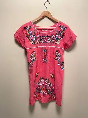 YZXDORWJ Women Mexican Dress Medium Pink Embroidered Flowers Peasant Traditional • $17.89