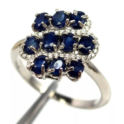 Gemstone Heated Blue Sapphire & Cubic Zirconia Jewelry Ring 925 Silver Size 7.75 • $9.99