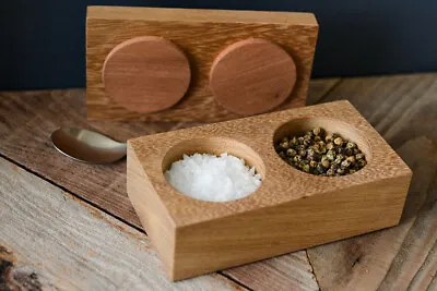 Eco-friendly Salt And Pepper Pinch Pots With Lid Handmade From Iroko Hardwood • £19.99