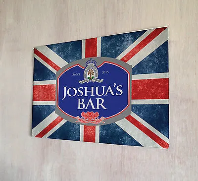 Personalised Bar Sign - Union Jack Beer Label Metal Plaque Pub Home Bar Sign • £13.50