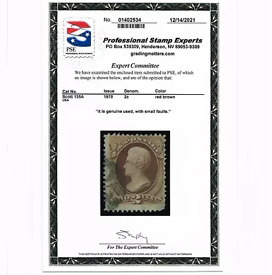 Exceptional Genuine Scott #135a Fine Used 1870 Nbnc Clear I-grill Pse Cert • $169.85