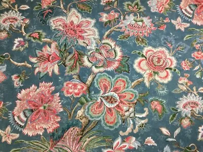 Colefax And Fowler Curtain Fabric 'flores' 1.55m Navy - 100% Linen • £42.50