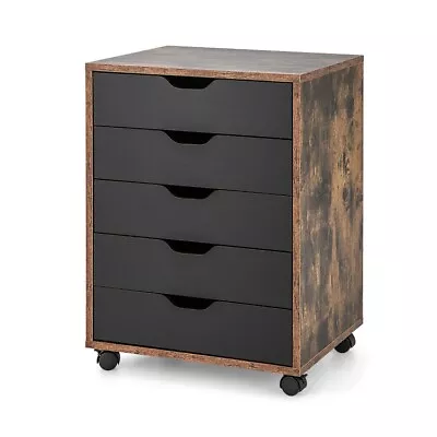 5-Drawer Chest Mobile File Cabinet W/ Wheels Home Office Storage Dresser Cabinet • $93.96