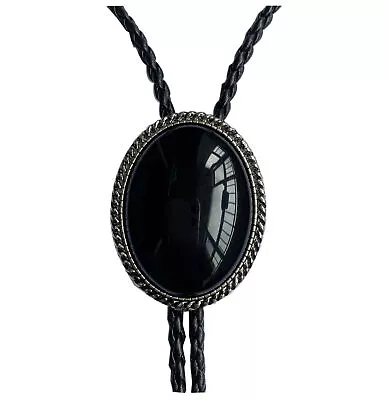 Black Onyx Bolo Tie Wedding Necklace For Men Groomsmen Bridegroom Western Cowboy • $21.85