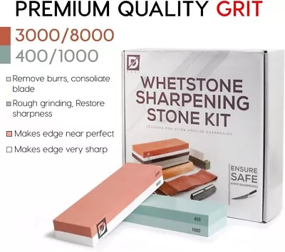 Knife Sharpening Stone Kit Whetstones 400/1000/3000/8000 W/gloves - FREE SHIP • $21.99