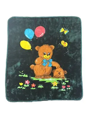 RARE HTF Vintage Mink Baby Blanket Bear With Balloons Petting Puppy Kawaii Style • $199