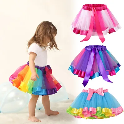 Kids Girl Colorful Mesh Tutu Skirt Child Multilayer Pettiskirt Fluffy Dance Wear • £4.19