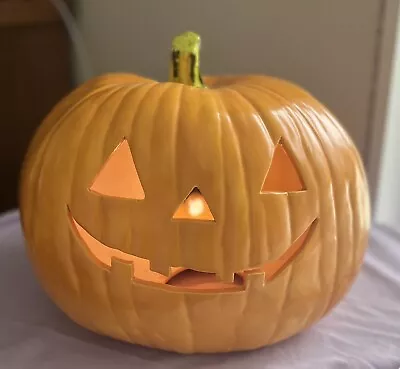 Vintage Ceramic Light Up 9” Jack ‘O Lantern Pumpkin With Stem • $30