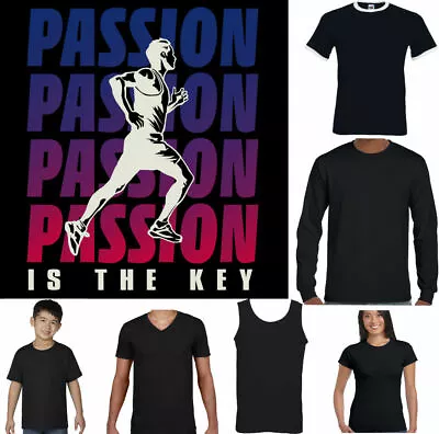 Running T-Shirt Mens Runner Passion Is The Key Funny Marathon Athletics Sprinter • $14.30