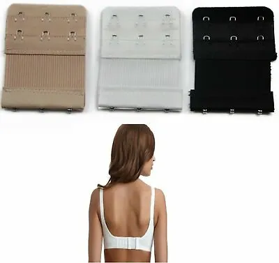 Bra Extender Extension 3 Hook PACK OF 3 Clip On Strap Elastic Black White Nude • $3.29