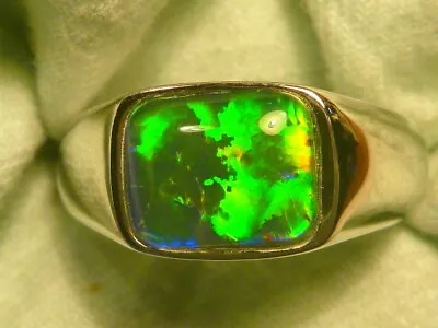 Mens Opal Ring Sterling Silver Natural Opal Triplet 10x8mm Rectangle Item 190517 • $160.21