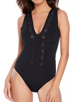 Magicsuit BLACK Scuba Daniella Tummy Control Zip Up One Piece Swimsuit US 16 • $59.55