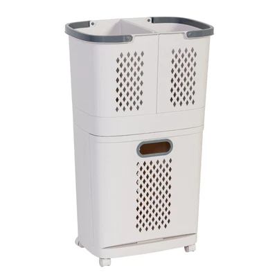 $55.99 • Buy Laundry Basket Cart Removable Storage Buckets Plastic Hamper With 4 Wheels White