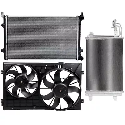 Radiator&Condenser &Cooling Fan Kit Fits Volkswagen Rabbit 2006-09 Golf 2010-14 • $203.99