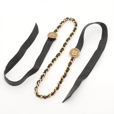 Chanel COCO Mark Chain Belt Gold Plated X Leather Black X Gold • £450.86