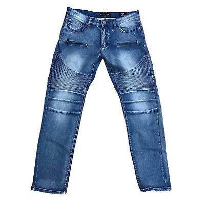 RING OF FIRE Slim Moto Jeans Men's W 33 L 32 Blue Denim Pants Skinny • $19.89