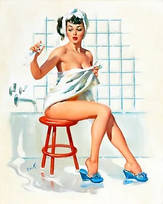 Bathing Pin Up Sexy Girl Bath Bathroom Loo Toilet Metal Plaque Tin Sign 2261 • £4.99