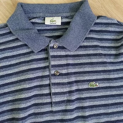 Grey And Blue Striped Lacoste Polo Shirt - Medium • £12.99