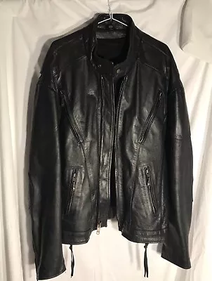 LEATHER Jacket Mens 54 Black XXL Motorcycle Biker Genuine Padded￼ Vented Cleaned • $98