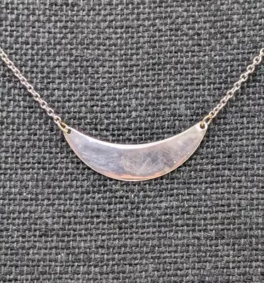 Vtg 925 Silver Blank Engravable Crescent Shape Pendant 15  Rolo Chain Necklace  • $33.29