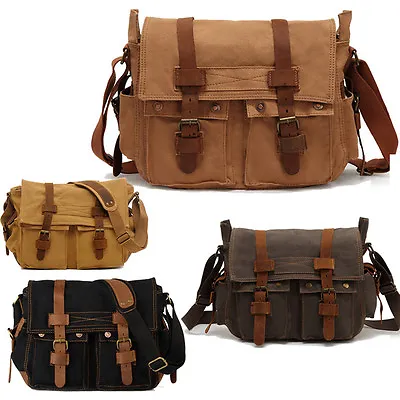 Men Military Canvas Leather Vintage Style Satchel School Shoulder Messenger Bag  • $50.05