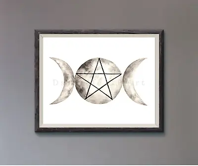 Triple Moon Pentacle Print - Pagan Artwork Wiccan Decor Witchy Art • $9.71