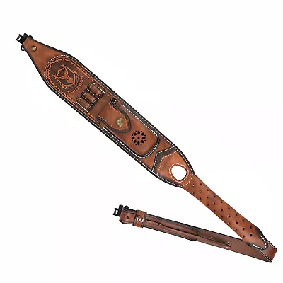 TOURBON Leather Rifle Sling Gun Ammo Carry Strap W/Knife Sheath Pocket W/Swivels • $62.99