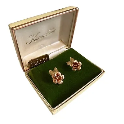 Vintage Krementz Rose Gold 14 KT Overlay Screw Back Earrings With Box And Insert • $42.49