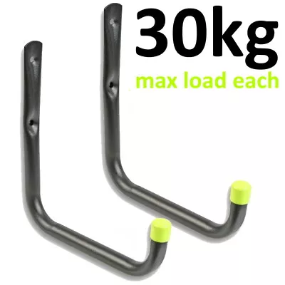 2x Wall 15cm Heavy Duty J Storage Hooks Garage Brackets Ladder Bike Garden Tools • £4.99