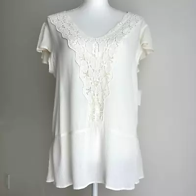 Zara Ivory Tunic Top Womens Small Cotton Crochet Lace Short Sleeve Gauze NWT • $20