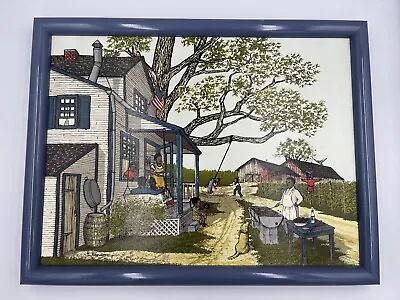 VTG Signed H Hargrove Country American Folk Art Painting Serigraph Canvas Framed • $49.99
