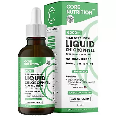 Liquid Chlorophyll Water Drops 2 Month Supply High Strength 6000mg 60ml Bottle • £12.72