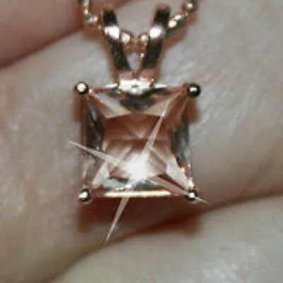 Genuine Peach Pinkish Morganite Princess Cut Pendant Necklace 14k Rose Gold .925 • $73.99