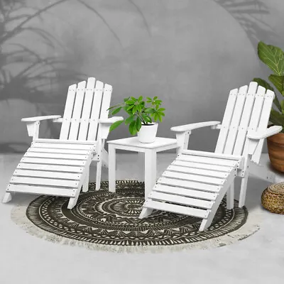 $260.54 • Buy Gardeon Outdoor Sun Lounge Beach Chairs Table Setting Wooden Adirondack Patio