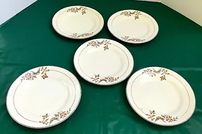 Set Of 5 Mount Clemens 9  Dinner Plates Cream Color Robin Flower Pattern 27G • $25