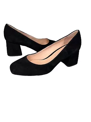 J CREW Black Suede Leather Shoes Low Block Heels 5.5 Square Toe Party Work Kate • $18.50