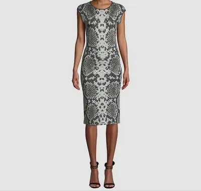 $775 NK32 Naeem Khan Women's Gray Printed Cap Sleeve Round Neck Dress Size M • $154.38