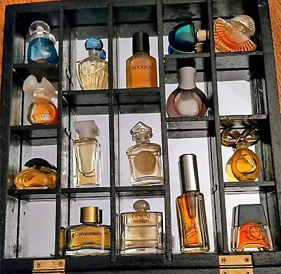 Vintage Rare Fragrance Miniature Travel Perfumes Lot Of 15 & Shadow Box Shelf • $125