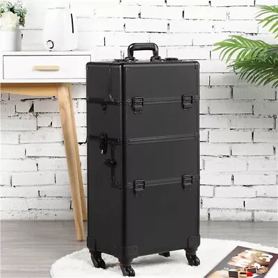 $99.99 • Buy Professional Makeup Train Case Cosmetic Travel Rolling Vanity Organizer Trolley