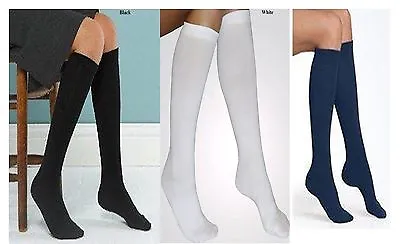 3 Pairs Womens Long Knee High Cotton Plain Socks Size 4-7 • £5.99