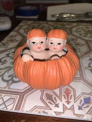 Vintage K’s Collection Babies In Pumpkin Figurine Halloween Fall Twins Orange  • $12