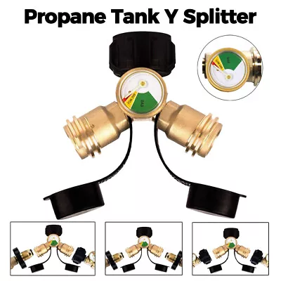 CAMPLUX Propane Tank Y Splitter Adapter Gauge Indicator Tee Connector BBQ Grill • $17.99