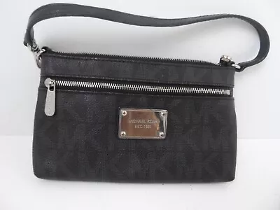 Michael Kors Black & Grey Canvas Leather Wristlet Pouch Silver  8.5 X4.75  • $29.99