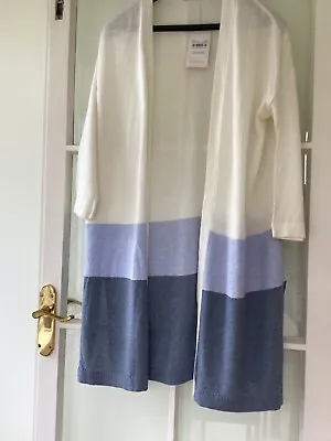£6 • Buy Ladies TU Long Blue/Cream Block Pattern Cardigan. Size  10.New With Tag